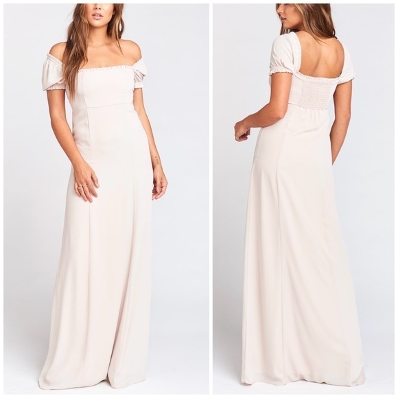 NWT Show Me Your MuMu Brittany Maxi Dress Show Me the Ring Crisp in Dove Grey, S - Picture 1 of 15